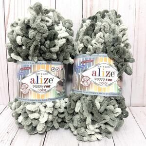 Alize Puffy Fine Baby Blanket Yarn 100g 100% Polyester Slate Grays Lot of 2